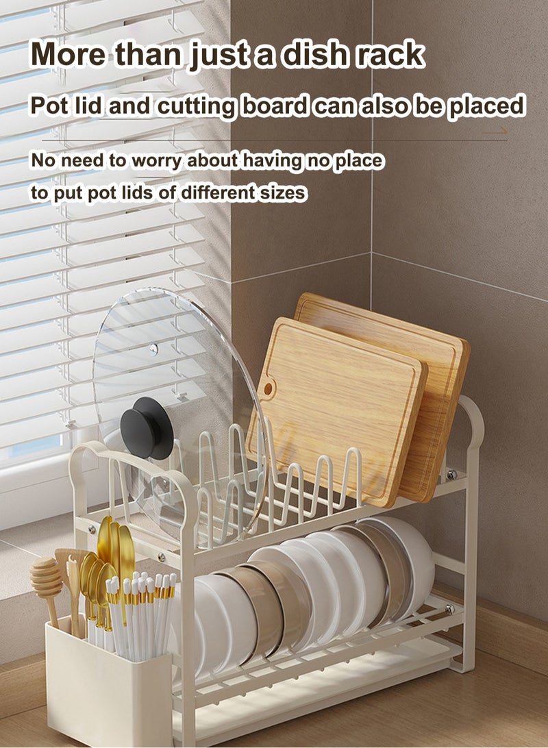 LOOPITYS 1 modern metal kitchen bowl rack with drainage board on 2 floors, a multifunctional storage rack for plates, bowls, utensils, and cooking utensils, and a countertop space saving rack - Image 3