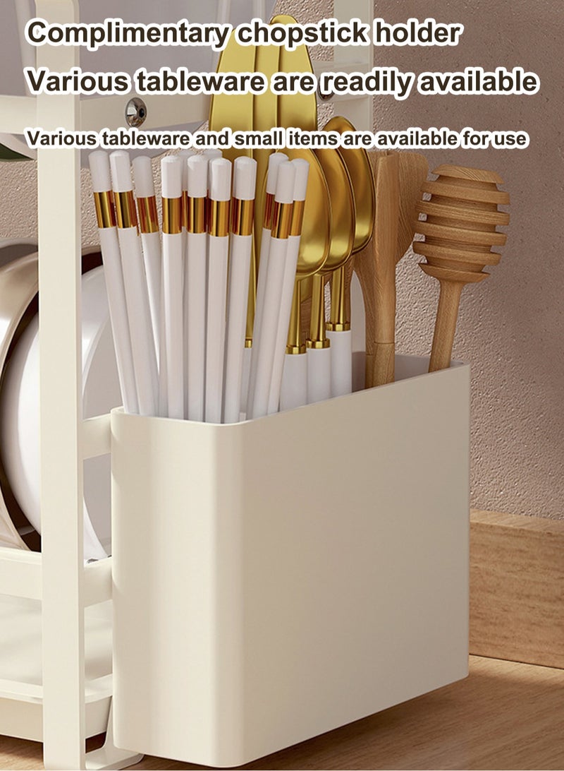 LOOPITYS 1 modern metal kitchen bowl rack with drainage board on 2 floors, a multifunctional storage rack for plates, bowls, utensils, and cooking utensils, and a countertop space saving rack - Image 5