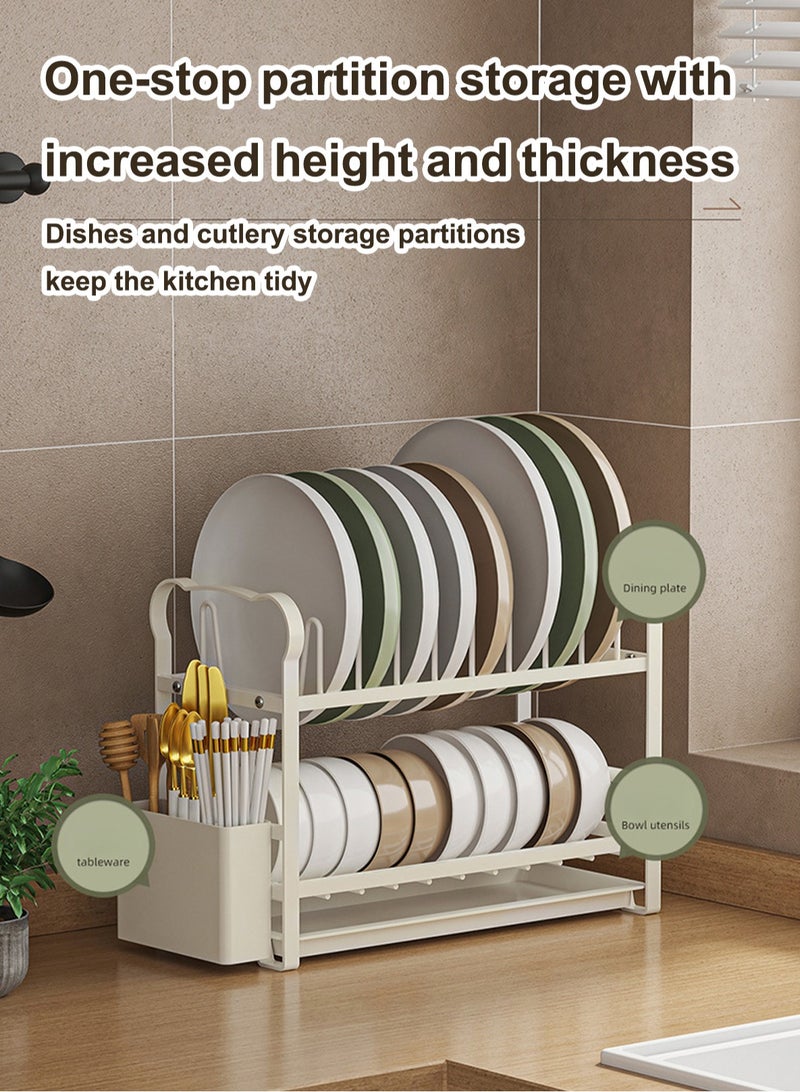 LOOPITYS 1 modern metal kitchen bowl rack with drainage board on 2 floors, a multifunctional storage rack for plates, bowls, utensils, and cooking utensils, and a countertop space saving rack - Image 4