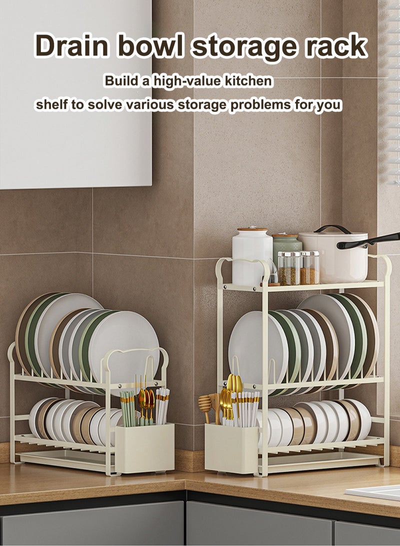 LOOPITYS 1 modern metal kitchen bowl rack with drainage board on 2 floors, a multifunctional storage rack for plates, bowls, utensils, and cooking utensils, and a countertop space saving rack - Image 2