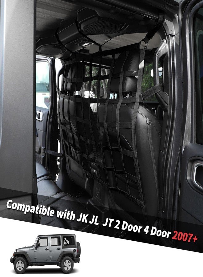 Jimen شبكة أمتعة للمقعد الخلفي وحاجز للحيوانات الأليفة متوافق مع سيارات جيب رانجلر JK JL جلادياتور JT ذات البابين والأربعة أبواب 2007-2023 (أسود) - Image 2