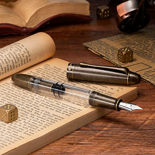 Asvine P30 Piston Fountain Pen Extra Fine, Retro Brass Style, Transparent Acrylic Large Ink Capacity Writing Gift Box - Image 3
