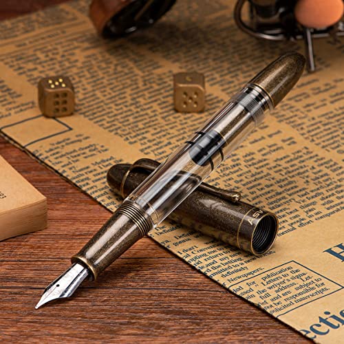 Asvine P30 Piston Fountain Pen Extra Fine, Retro Brass Style, Transparent Acrylic Large Ink Capacity Writing Gift Box - Image 4