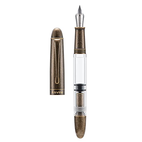 Asvine P30 Piston Fountain Pen Extra Fine, Retro Brass Style, Transparent Acrylic Large Ink Capacity Writing Gift Box - Image 1