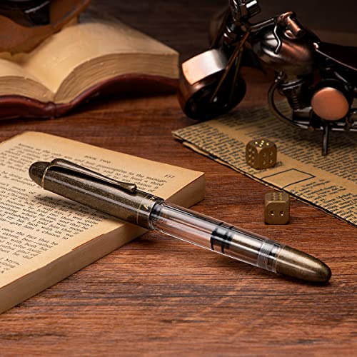 Asvine P30 Piston Fountain Pen Extra Fine, Retro Brass Style, Transparent Acrylic Large Ink Capacity Writing Gift Box - Image 2