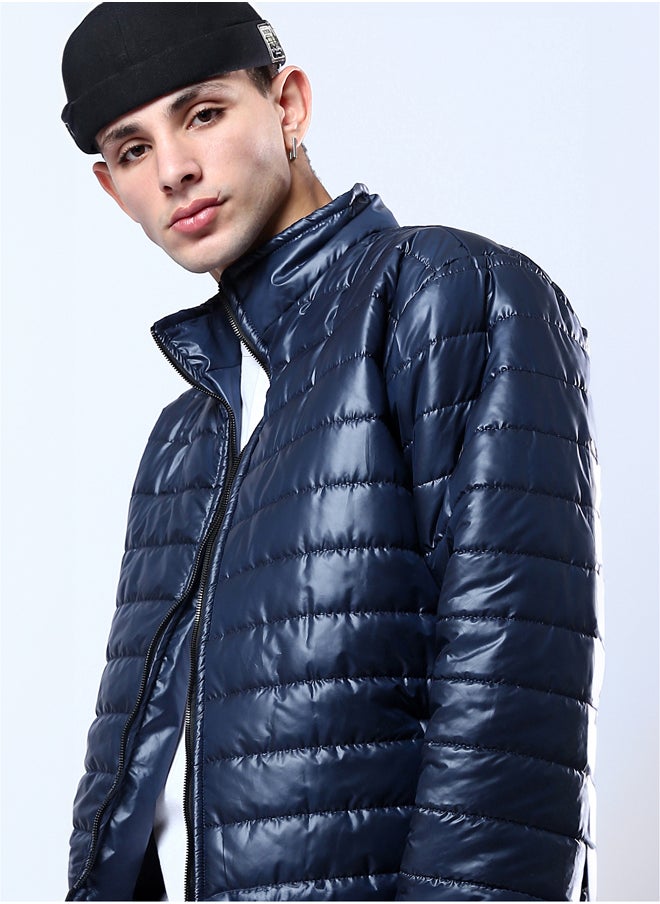 RAVIN Navy Blue Quilted Puffer Jacket with Side Pockets  - Image 4