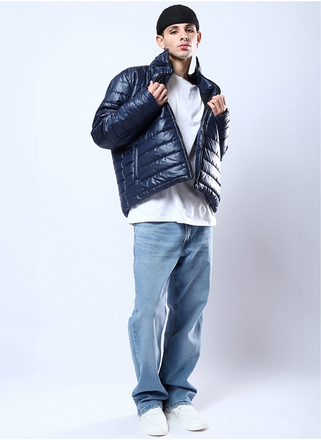 RAVIN Navy Blue Quilted Puffer Jacket with Side Pockets  - Image 5
