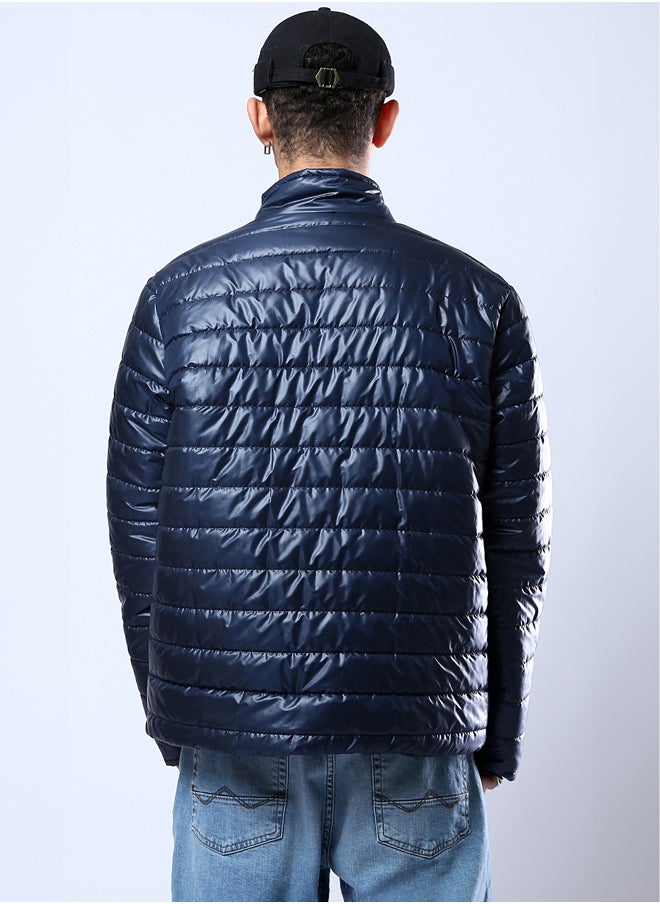 RAVIN Navy Blue Quilted Puffer Jacket with Side Pockets  - Image 3
