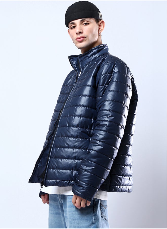 RAVIN Navy Blue Quilted Puffer Jacket with Side Pockets  - Image 2