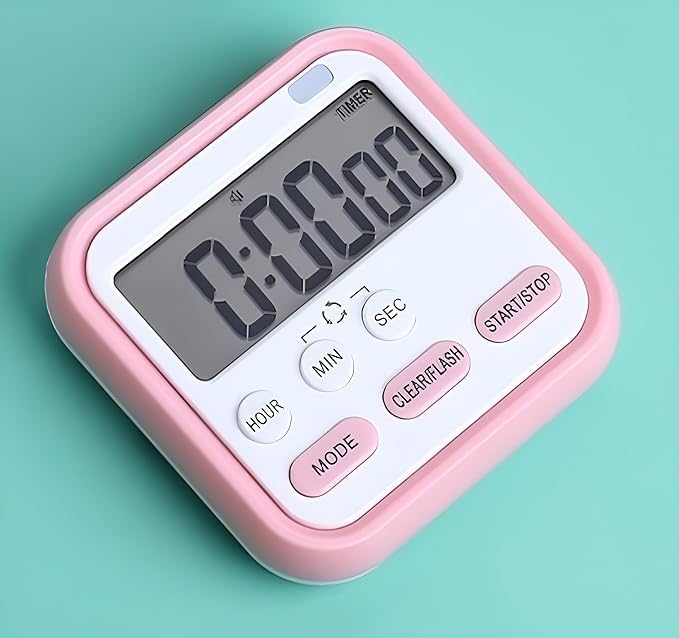 Takositio Takositio Cute Cartoon Digital Electronic Kitchen Timer Stopwatch with LCD Display and Retractable Stand Timing Alarm Clock for Cooking Baking Kids Study Yoga Shower Bathroom Pink D - Image 1