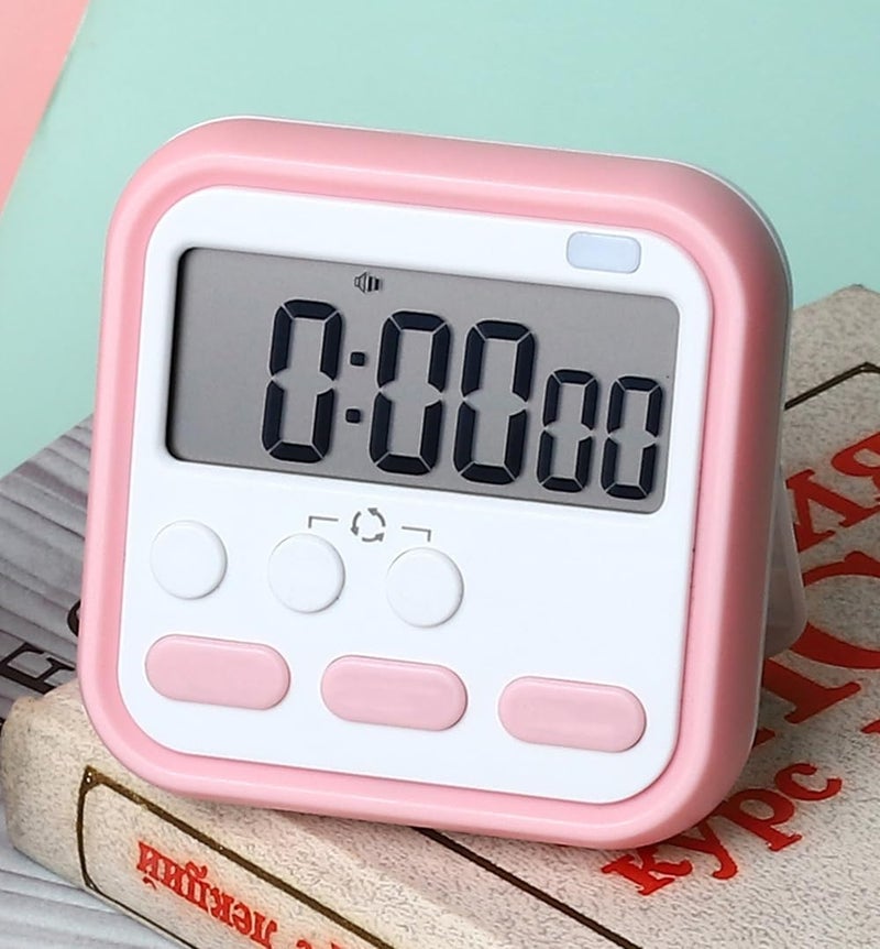 Takositio Takositio Cute Cartoon Digital Electronic Kitchen Timer Stopwatch with LCD Display and Retractable Stand Timing Alarm Clock for Cooking Baking Kids Study Yoga Shower Bathroom Pink D - Image 2
