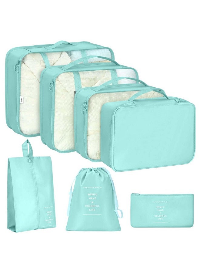 KPX 7 مجموعة من أكياس التعبئة للسفر، منظمات تعبئة الأمتعة، حقيبة مستلزمات السفر الكبيرة للملابس والأحذية ومستحضرات التجميل واللوازم الشخصية (أزرق) - Image 1