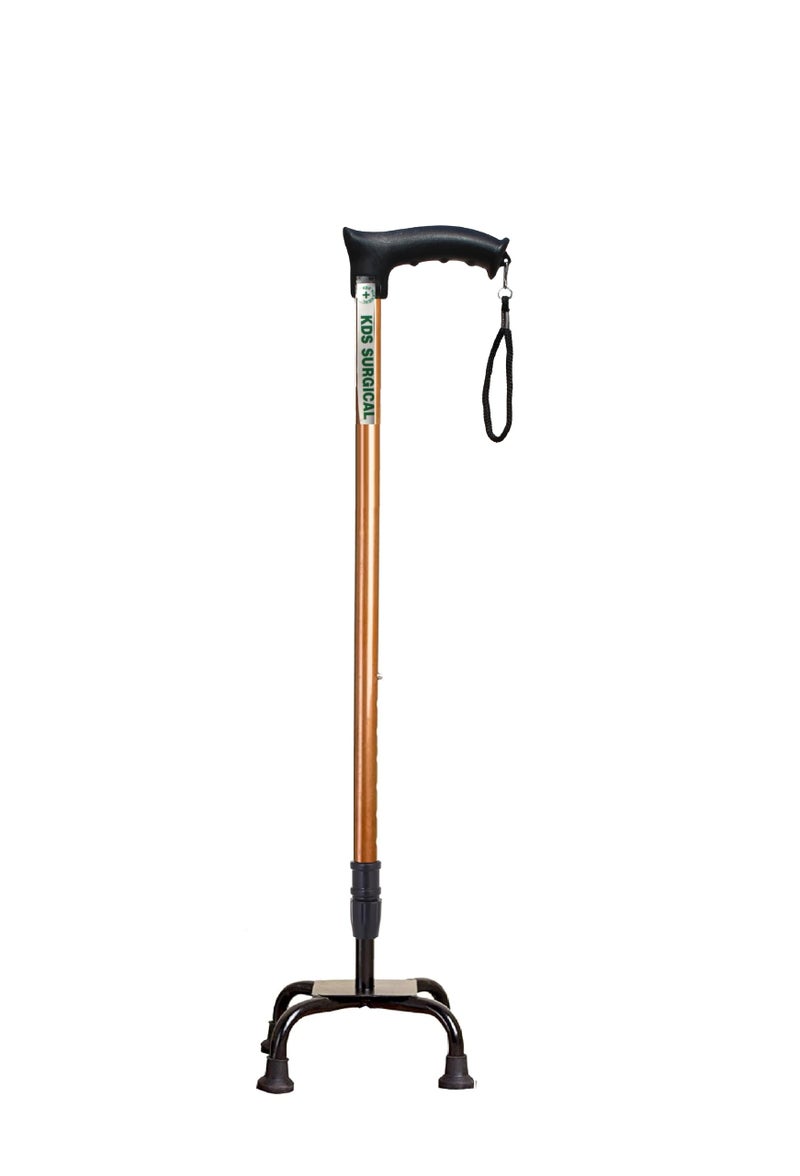 Kds Surgical 4 Leg Copper Height Adjustable Men/Women/Old People Patient Walking Stick (with Support) - Image 1