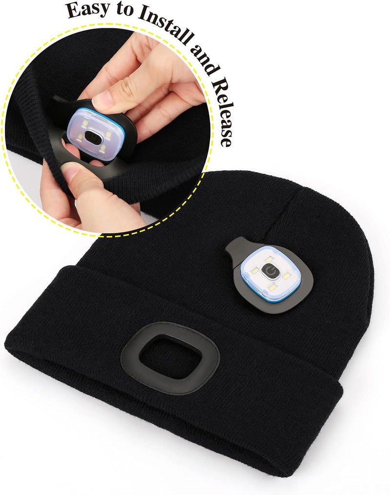 MELASA Unisex Hat with Light, USB Rechargeable Hands Free Headlamp LED Beanie, Winter Gifts for Men Dad Father Husband Him - Image 3