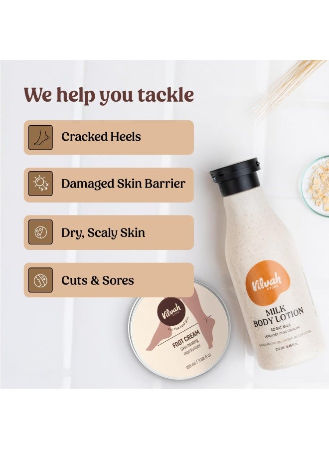 Vilvah STORE Foot Cream 100 ml And Body Lotion  250ml Combo | Intense Healing & 48H Moisture Lock | Repairs Cracked Heels, Hydrates & Strengthens Skin Barrier | Lightweight & Non-Sticky | For All Skin Types - Image 2