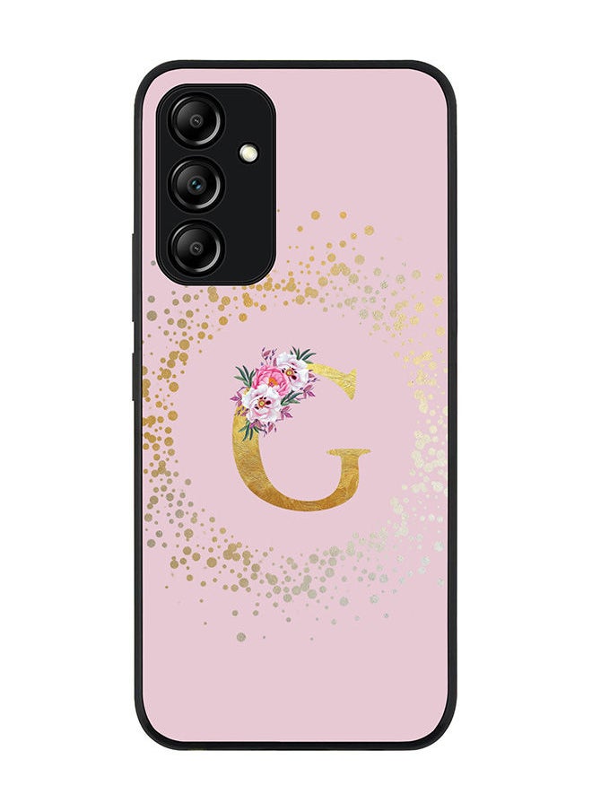 Rugged Black edge case for Samsung Galaxy A54 5G Slim fit Soft Case Flexible Rubber Edges Anti Drop TPU Gel Thin Cover - Custom Monogram Initial Letter Floral Pattern Alphabet - G (Pink)
