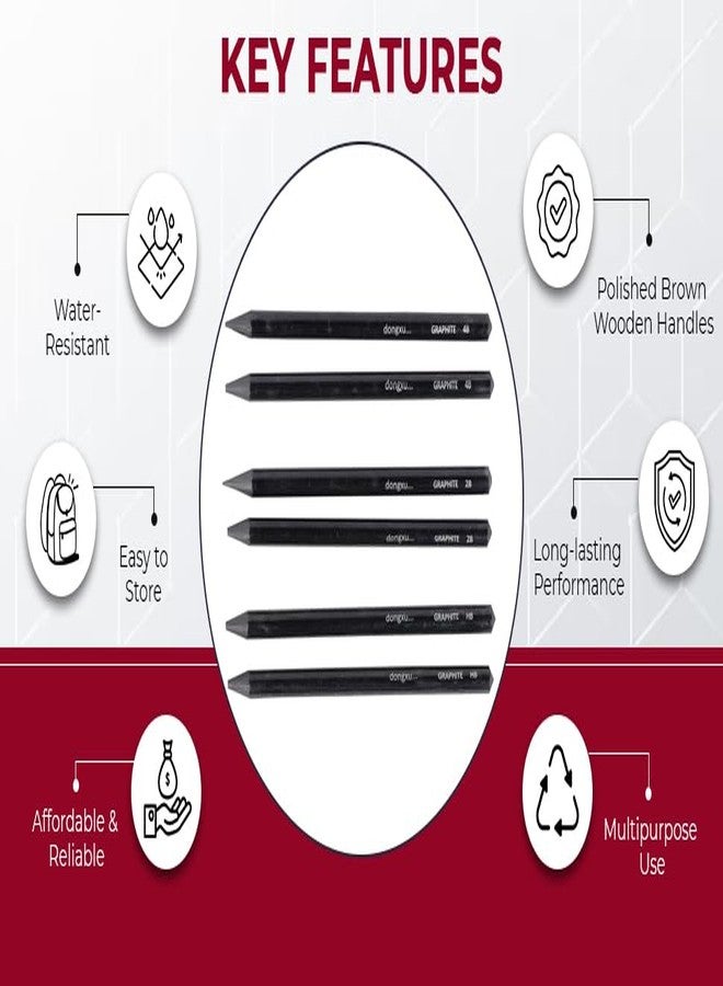 ArtRight Set of 6 Professional Woodless Graphite Sketch Pencils for Shading, Blending, and Drawing - Includes 2 HB, 2 2B, and 2 4B Pencil - For Sketching, Drawing and Doodling - Image 4