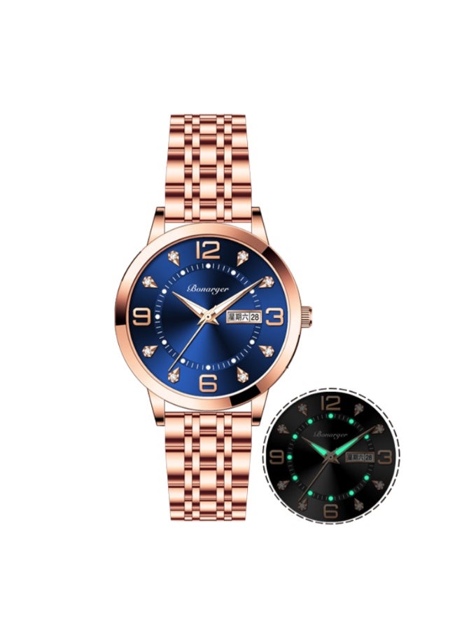 BONARGER Women's luxury water-resistant luminous quartz watch with a stainless steel strap - Image 1