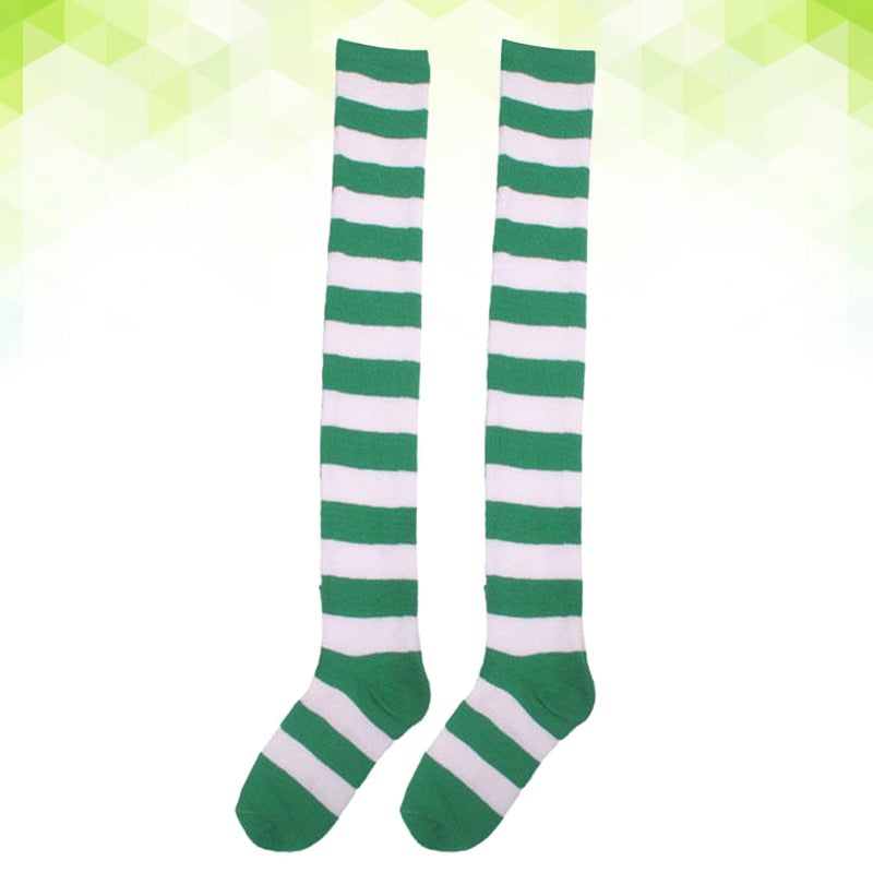 1 Pair Cosplay Stockings Stripe Over The Knee High Socks Socks for Women Girls Free Size (White and Green) - Image 2