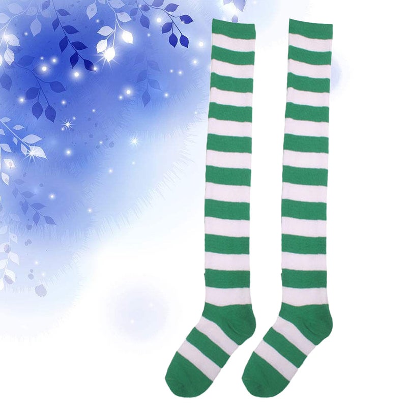 1 Pair Cosplay Stockings Stripe Over The Knee High Socks Socks for Women Girls Free Size (White and Green) - Image 4