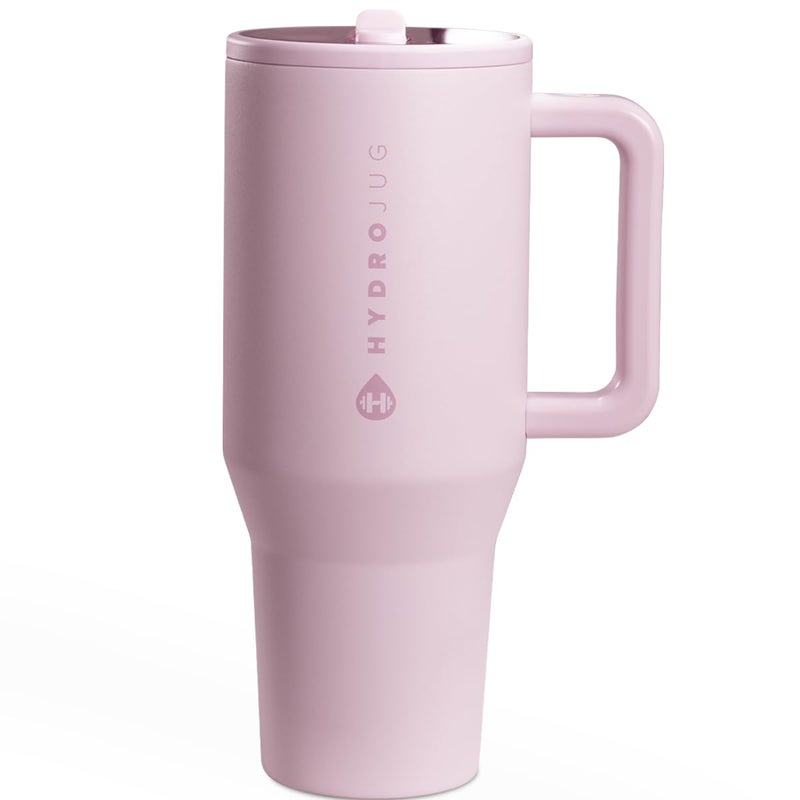 HydroJug Traveler - 40 oz Water Bottle with Handle & Flip Straw - Fits in Cup Holder, Leak Resistant Tumbler-Reusable Insulated Stainless Steel & Rubber Base - Gifts for Women & Men, Sweet Pea - Image 1