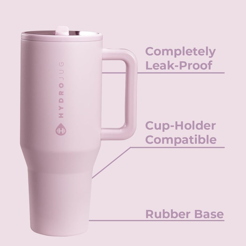 HydroJug Traveler - 40 oz Water Bottle with Handle & Flip Straw - Fits in Cup Holder, Leak Resistant Tumbler-Reusable Insulated Stainless Steel & Rubber Base - Gifts for Women & Men, Sweet Pea - Image 2