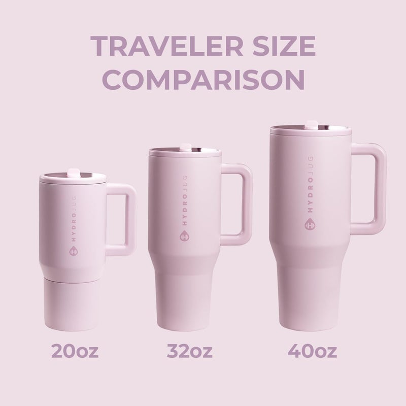 HydroJug Traveler - 40 oz Water Bottle with Handle & Flip Straw - Fits in Cup Holder, Leak Resistant Tumbler-Reusable Insulated Stainless Steel & Rubber Base - Gifts for Women & Men, Sweet Pea - Image 4