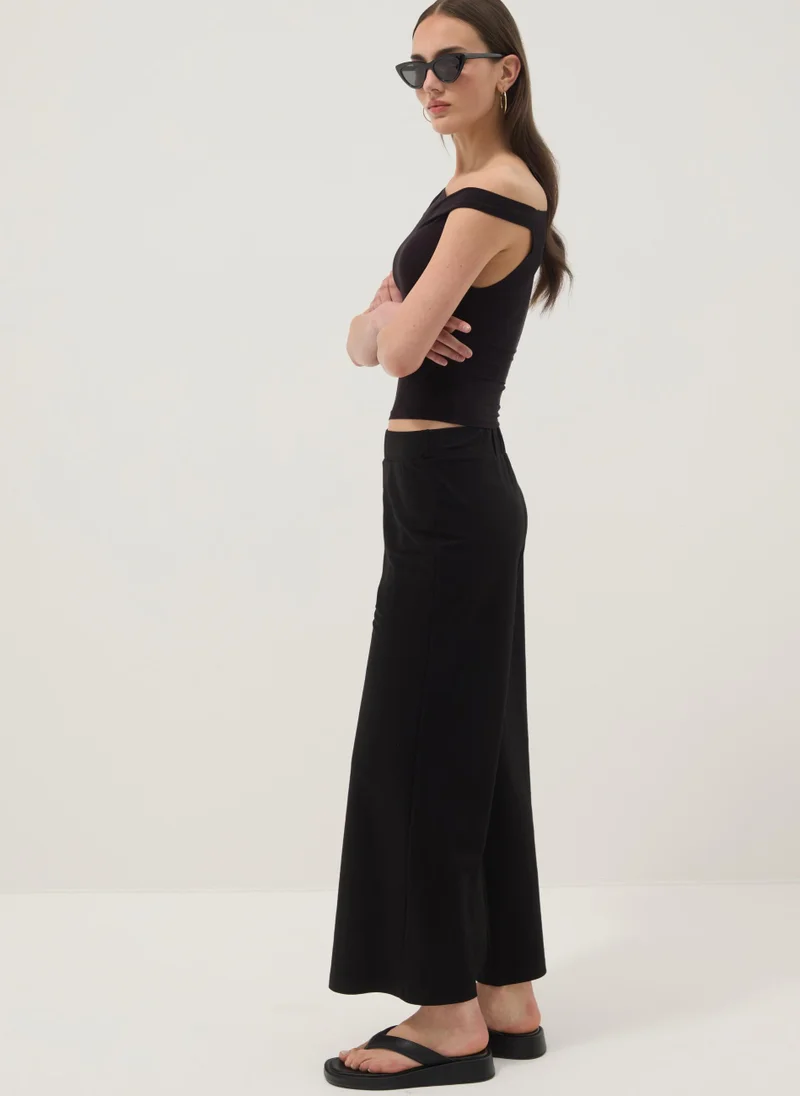 او في اس OVS Black Viscose-Blend Culotte Trousers