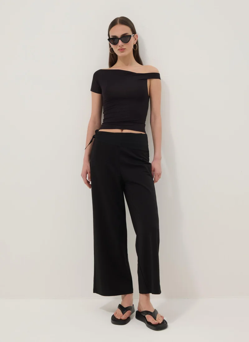 او في اس OVS Black Viscose-Blend Culotte Trousers