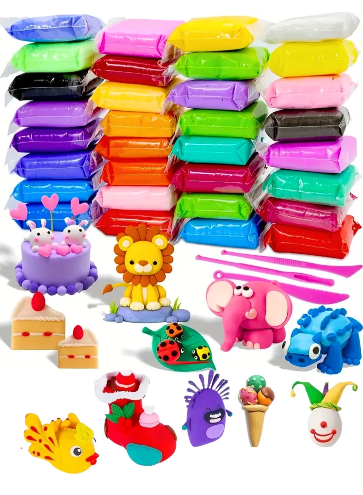 24 Pcs Air Dry Clay for Kids with 3 Sculpting Tools - Creative Art & Crafts Play Dough Birthday Return Gift for Boys and Girls - Multicolour