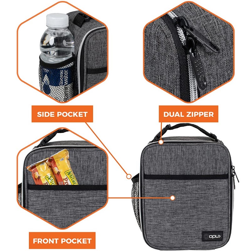 opux Premium Insulated Lunch Box, Soft School Lunch Bag for Kids Boys Girls, Leakproof Small Lunch Pail Men Women Work, Reusable Compact Cooler Tote Lunchbox for Office Adult, Charcoal - Image 4
