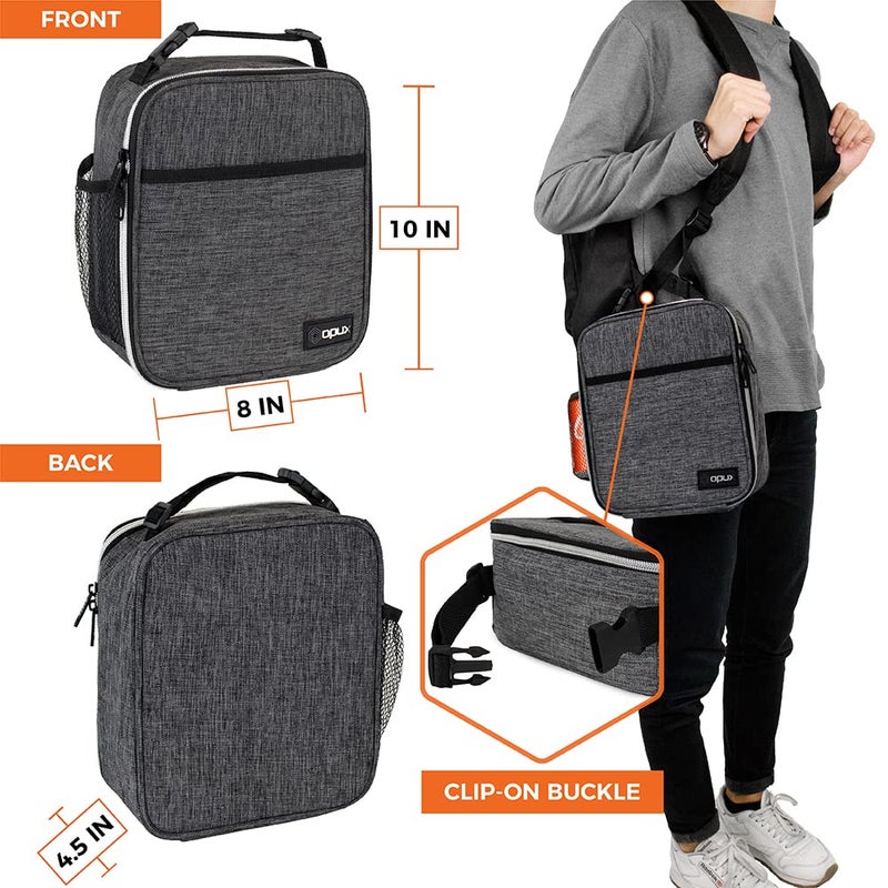 opux Premium Insulated Lunch Box, Soft School Lunch Bag for Kids Boys Girls, Leakproof Small Lunch Pail Men Women Work, Reusable Compact Cooler Tote Lunchbox for Office Adult, Charcoal - Image 3
