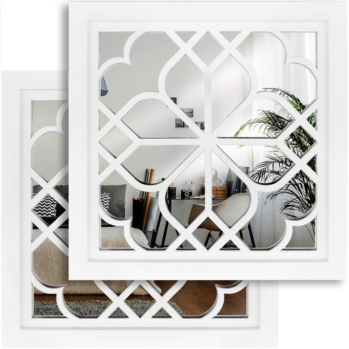 SET OF 2 MIRRORS SQUARE WALL MIRRORGORGEOUS RUSTIC FARMHOUSE ACCENT MIRRORWHITE COLOR ENTRY MIRROR FOR BATHROOM RENOVATIONBEDROOMSLIVING ROOMS AND MORE12X12
