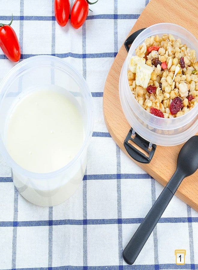 B BELLAWARE Dessert Cups, Reusable Yogurt Container Parfait Cups with Locking Lids and Spoons, Plastic Airtight Snack Oatmeal Cereal Storage Container (20OZ, Transparent) - Image 2