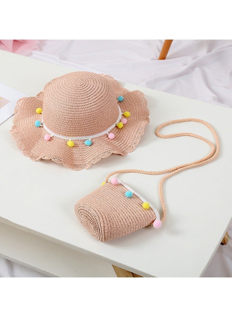 KUYING New Children's Cool Hat Rope Ball Bag Set Sunshade Hat 