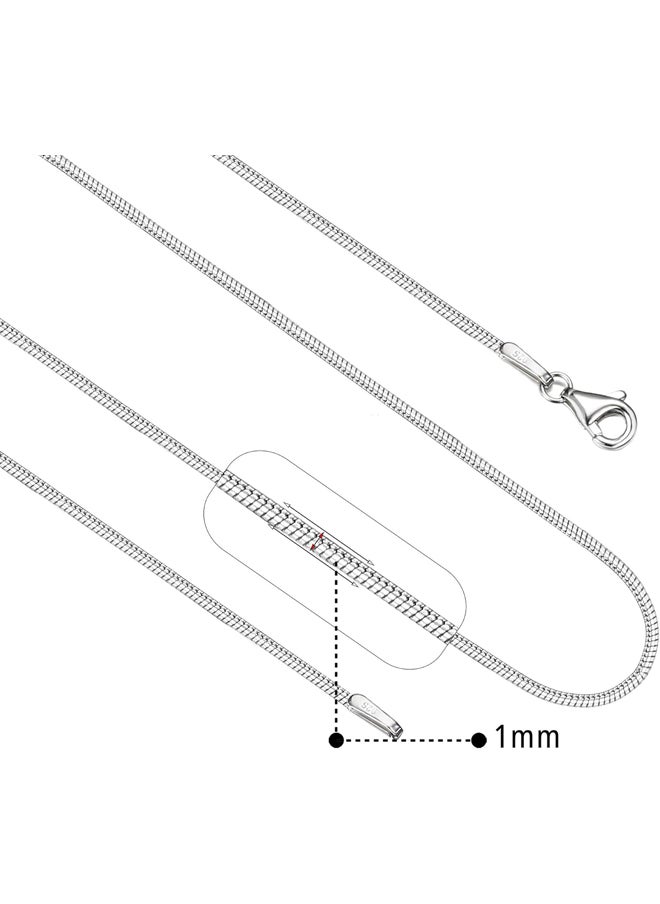 Generic - 925 Sterling Silver Chain for Women and Men 1mm 1.5mm Rhodium Plated Solid Round Snake Chain Jewelry Chain Solid Italian Silver Chain - Lobster Clasp - 16" - 24" - Image 1