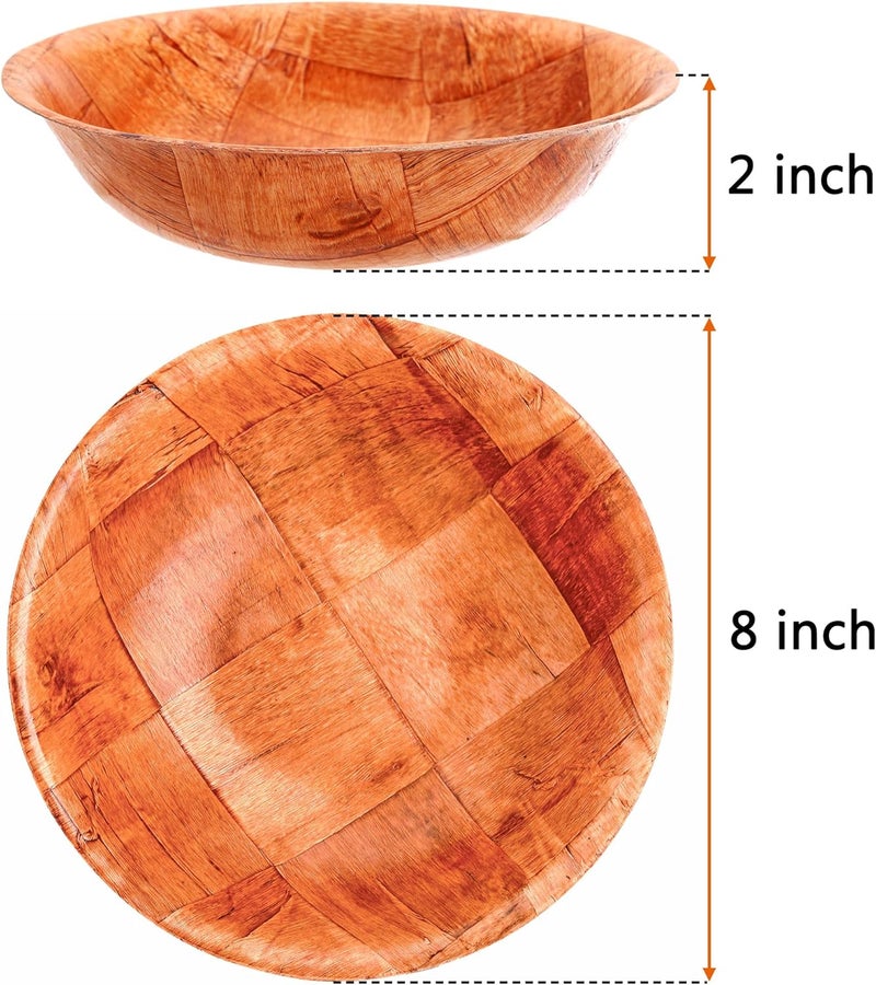 Elsjoy 8 Pack Wooden Woven Salad Bowl, 8 Inch Stackable Round Wood Serving Bowl, Rustic Mixing Bowl for Salad, Fruits, Vegetables, Natural Birch Wood - Image 2