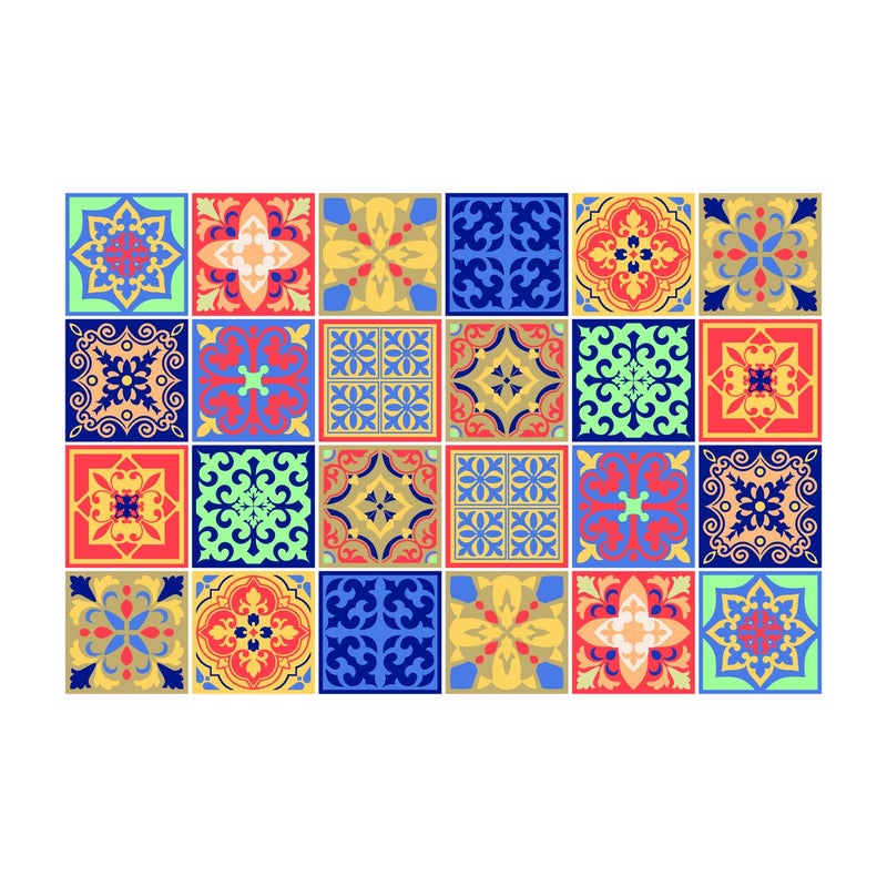 WALPLUS 24pcs 6 inch Peel and Stick Vinyl Backsplash Tiles Stickers Tile Paint Removable Waterproof SelfAdhesive Decals Vinyl Home Kitchen Bathroom Spring Easter Decoration Mara Colourful  WT1568