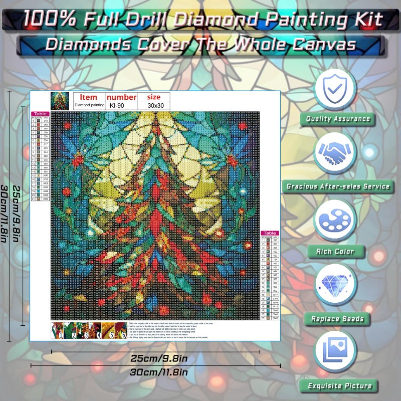 Kichang Christmas Tree Diamond Painting Kits 5D Diamond Painting Diy Diamond Art Diamond Painting Kits For Adults Round Full Drill Diamond Diamond Dots Diamond Art Kits For Home Decor Gift-12X12Inch - Image 2