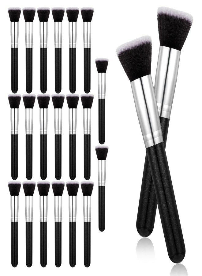 PercyEffie 20PCS Makeup Brushes Bulk, Flat Top Foundation Brushes Bulk, Liquid/Cream/Powder, Eye Shadow Blending Contour Blush for Wedding Artist, Blending, Buffing, Stippling Face Makeup Tools(Black) - Image 1