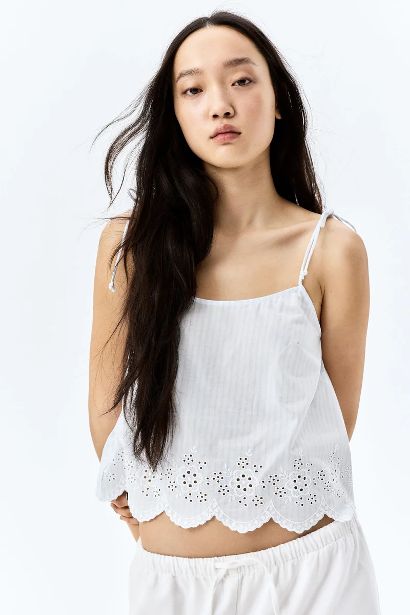 H&M Embroidered tie-strap top