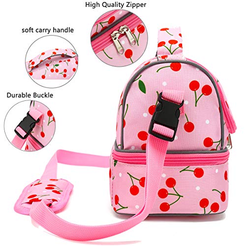 FlowFly Kids Double Decker Cooler Insulated Lunch Bag Large Tote for Boys, Girls, Men, Women, With Adjustable Strap, Cherry - Image 5