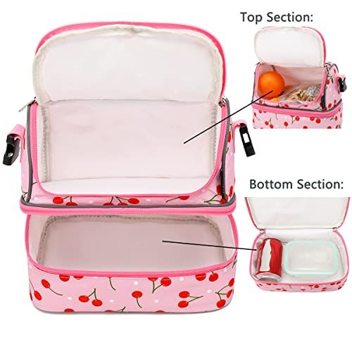 FlowFly Kids Double Decker Cooler Insulated Lunch Bag Large Tote for Boys, Girls, Men, Women, With Adjustable Strap, Cherry - Image 4
