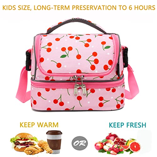 FlowFly Kids Double Decker Cooler Insulated Lunch Bag Large Tote for Boys, Girls, Men, Women, With Adjustable Strap, Cherry - Image 2
