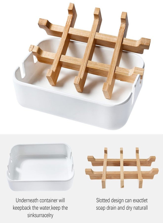 Leadiy Soap Dishes for Bar Soap,2 Pack Environmentally-Friendly Bathroom Soap Dishes (Removable),2Pcs/Set Bamboo Soap Dishes Holder,Bathroom Sink Soap Dish,White - Image 2