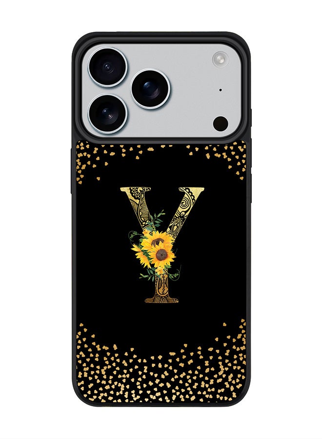 Stylizedd iPhone 17 Pro Case, [Compatible with MagSafe] Slim Magnetic cover Phone Case iPhone 17 Pro -Custom Floral Monogram - Y ( Black ) - Image 1