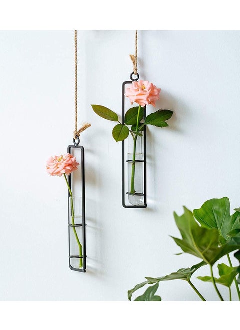 Wall-Mounted Plant Vase, Hanging Clear Glass Propagation Tube for Cuttings, Flower Home Decoration, Hydroponic Balcony Floral Container, 2Pcs