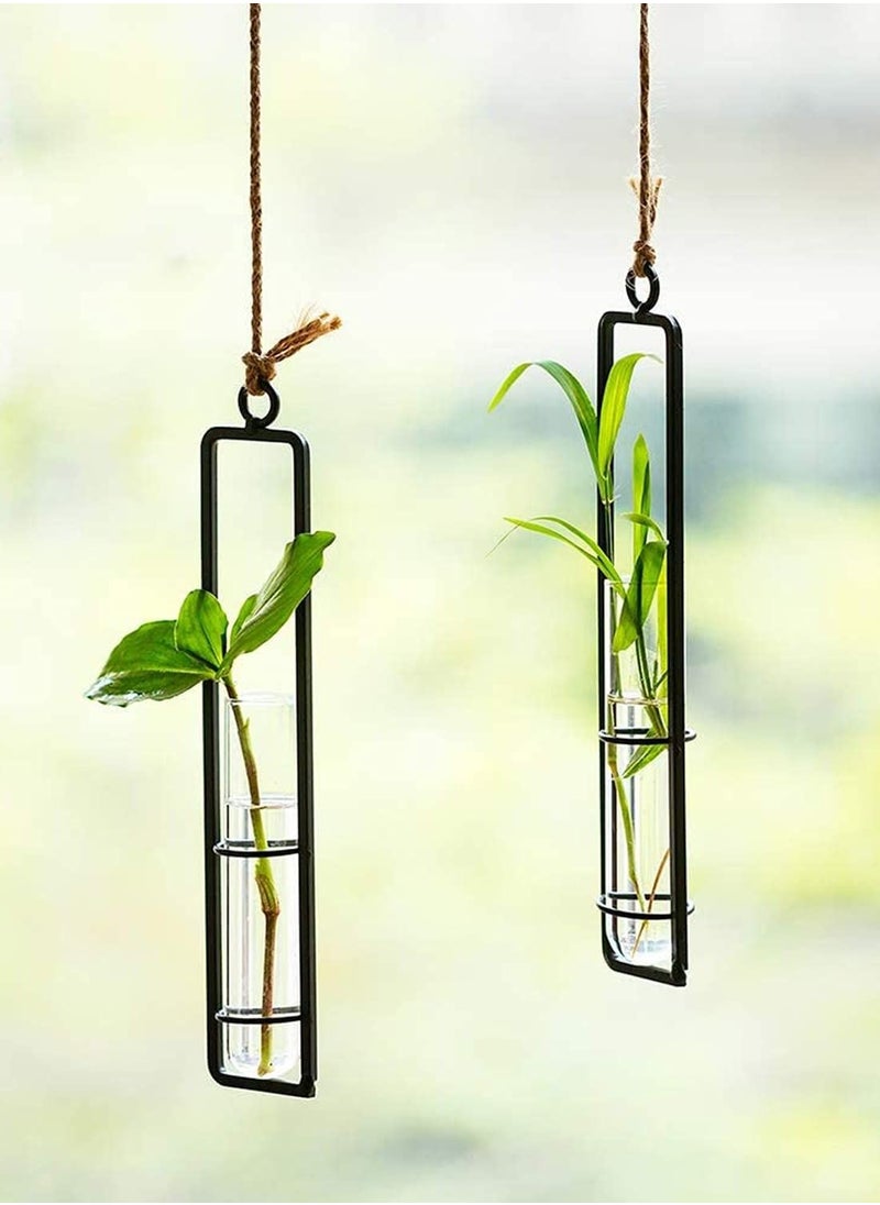 Wall-Mounted Plant Vase, Hanging Clear Glass Propagation Tube for Cuttings, Flower Home Decoration, Hydroponic Balcony Floral Container, 2Pcs