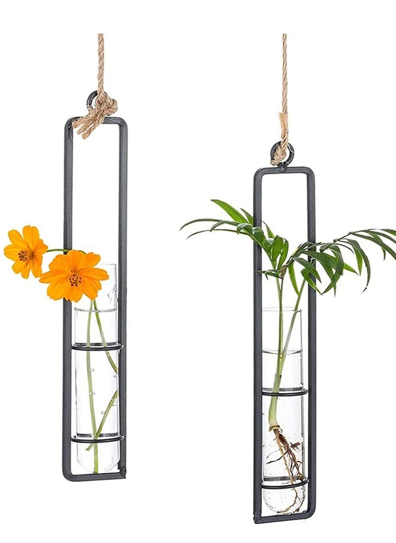 Wall-Mounted Plant Vase, Hanging Clear Glass Propagation Tube for Cuttings, Flower Home Decoration, Hydroponic Balcony Floral Container, 2Pcs