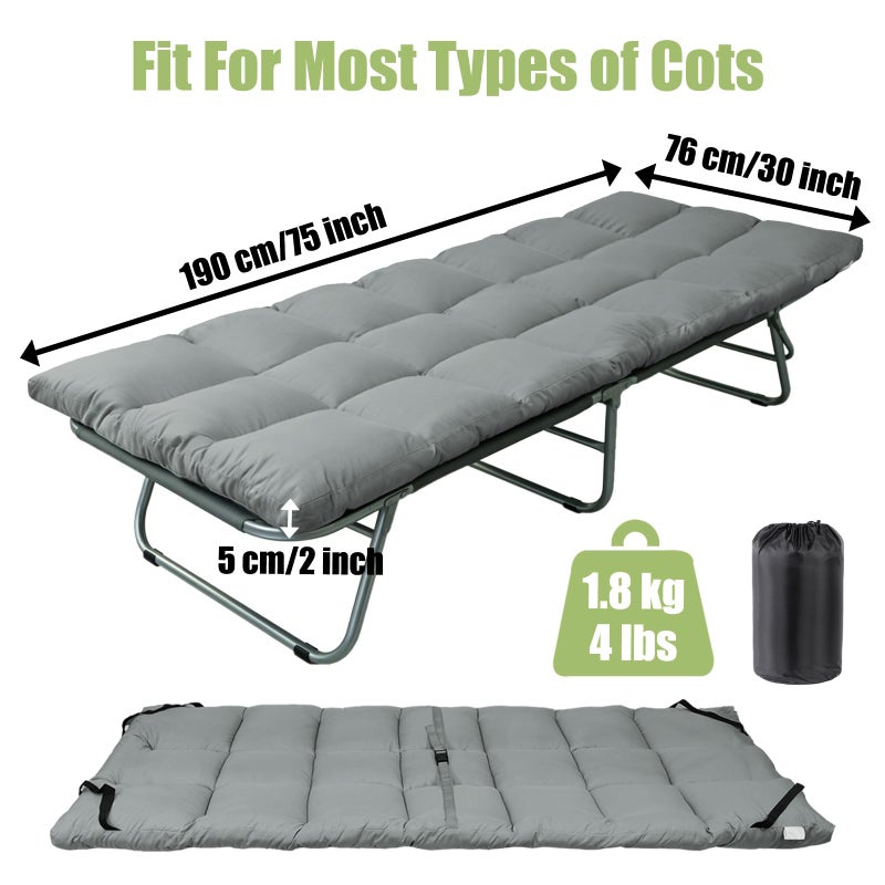 Tuphen Cot Mattress Pad-Cot Pads for Camping, Cot Mattress Topper, Camping Mattress Sleeping Pad 75"x30" Soft Lightweight Quilted Pads for Camp Cot/RV Bunk/Narrow Twin Beds (Grey) - Image 4